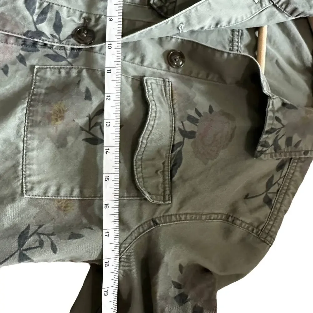 H&M Divided Green Floral Utility Jacket Y2K Women Size 4 Button Front‎